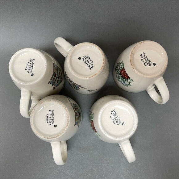 Thomson Pottery Cups Birdhouse Birds Heart Vine Border Lot of 5 - Picture 7 of 7
